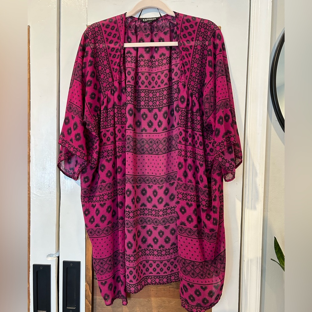 Express Fuchsia and Black Open Front Blouse